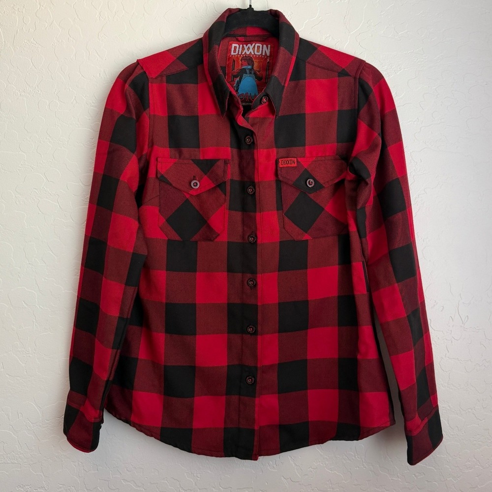 Dixxon Women's Redrum Short Sleeve Flannel Shirt Red Black Small